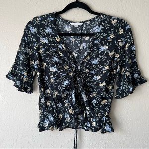 American Eagle Floral Drawstring Crop Top